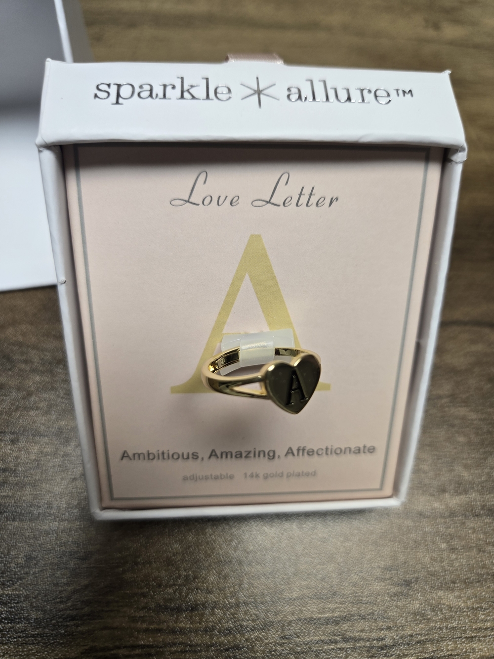 NEW Love Letter Gold-Plated 'A' Initial Ring - Adjustable Women’s Jewelry - Picture 3 of 4